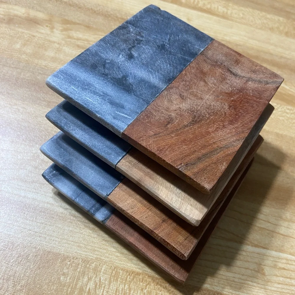 Wood and Marble Coasters Set